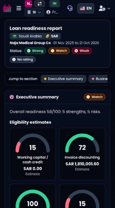 The loan readiness report on a phone