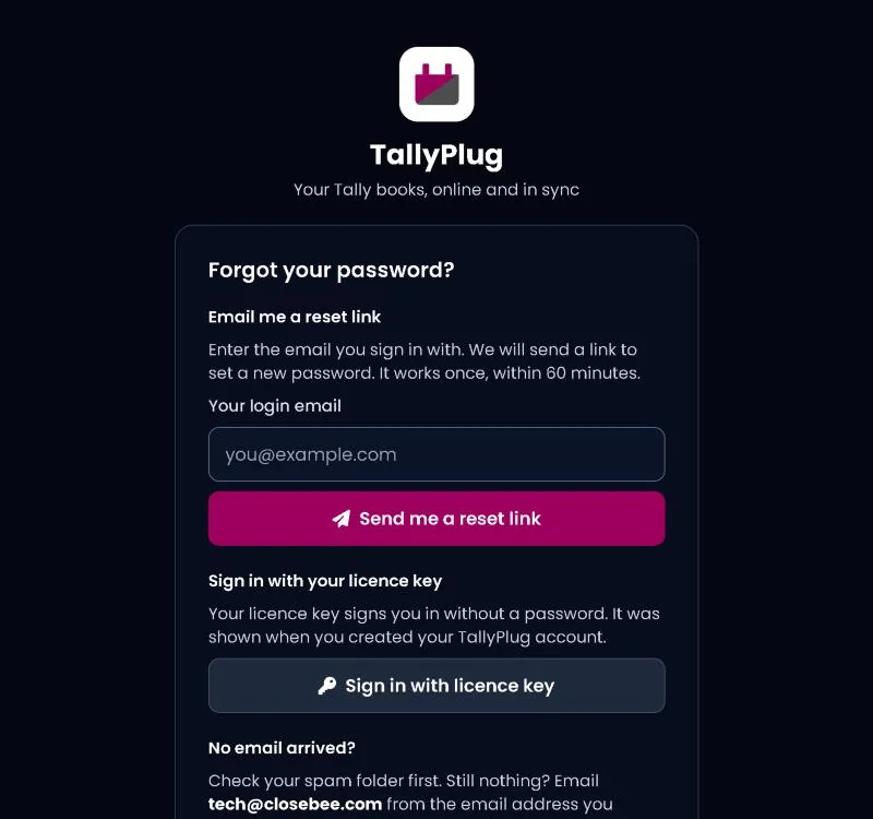 Forgot your password page with a reset link form
