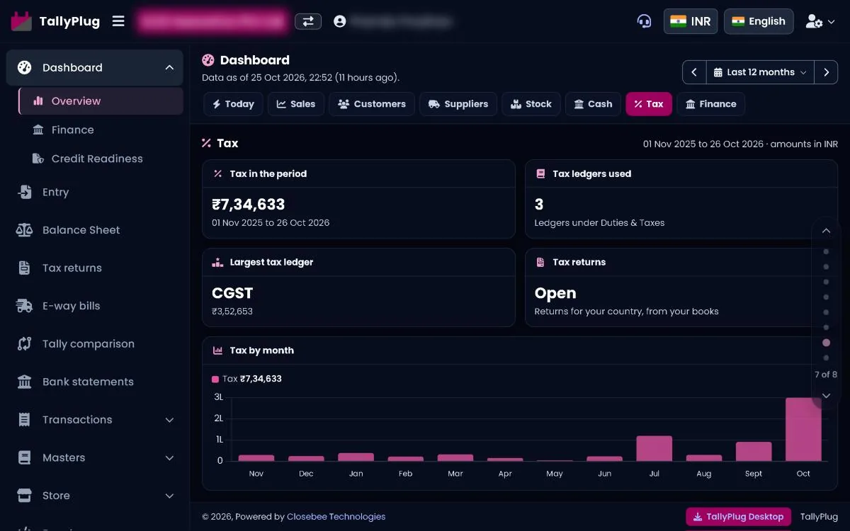 Overview Tax tab with tax by month