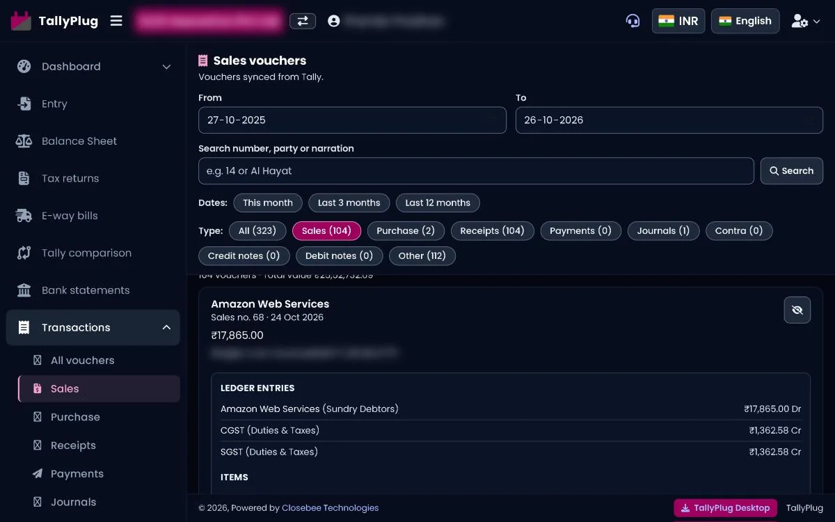 A sales voucher open with its ledger entries