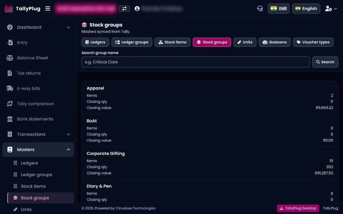Stock groups list