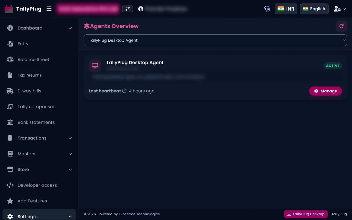 Agents overview with a TallyPlug Desktop Agent